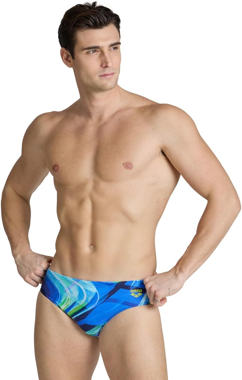 ARENA Herren Men's Visual Waves Swim Briefs Swim Briefs (1er Pack) 46 Navy-neon Blue Multi, 46 Navy-