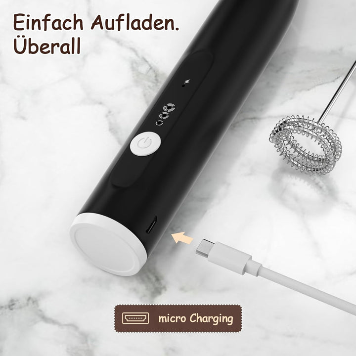 FITNATE Elektrischer Milchaufschäumer Stab, USB Handheld Milchschäumer Stab mit 3 Stufen, 2 Edelstah