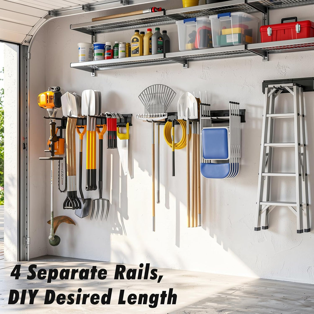 Housolution Verstellbar Garagen Gerätehalter 162,56cm, Metall Wandhaken mit 4 Schienen 12 Haken Werk