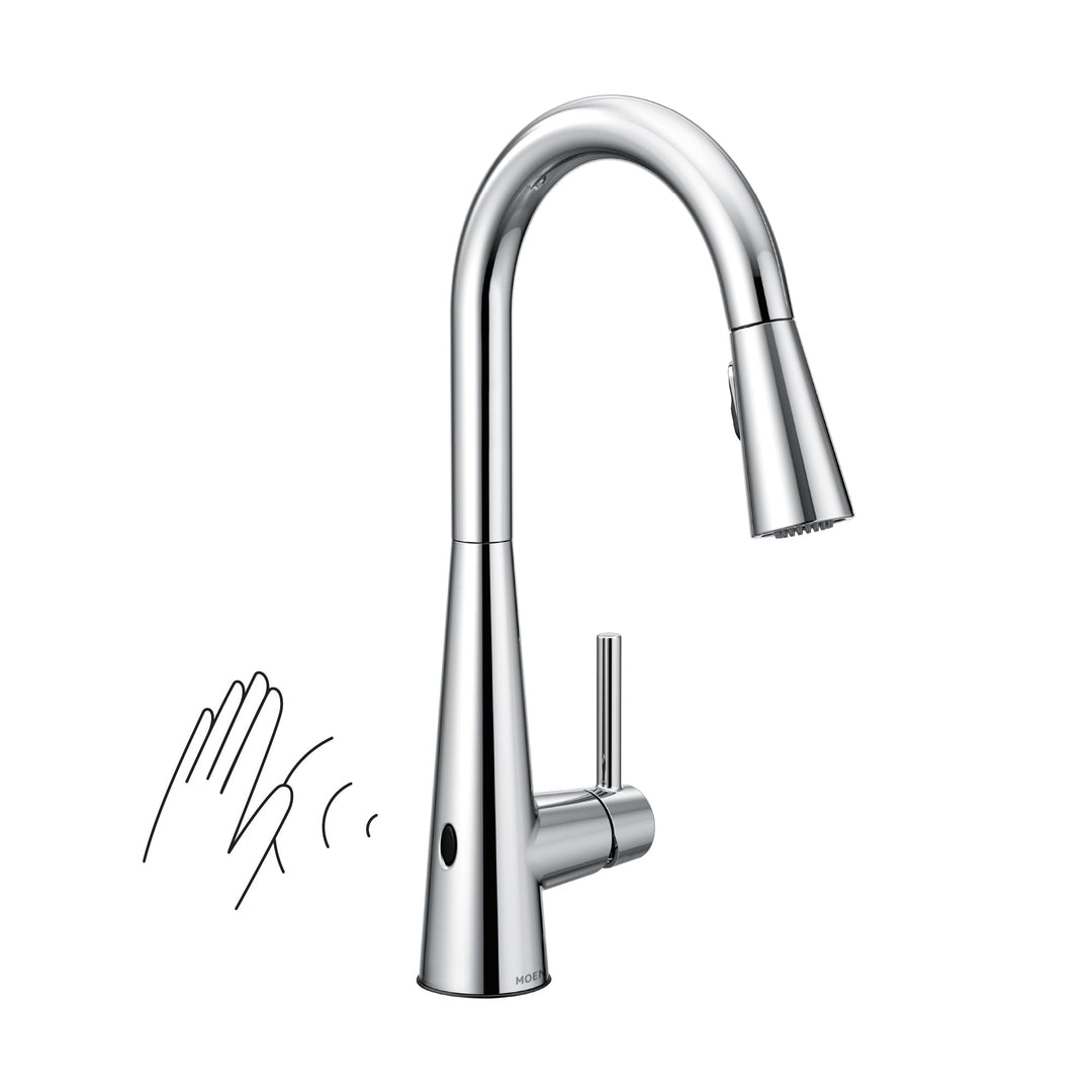 Moen 7864EWC Sleek Motionsense Wave Touch-Less Einhand-Küchenarmatur mit hohem Bogenauszug mit Refle