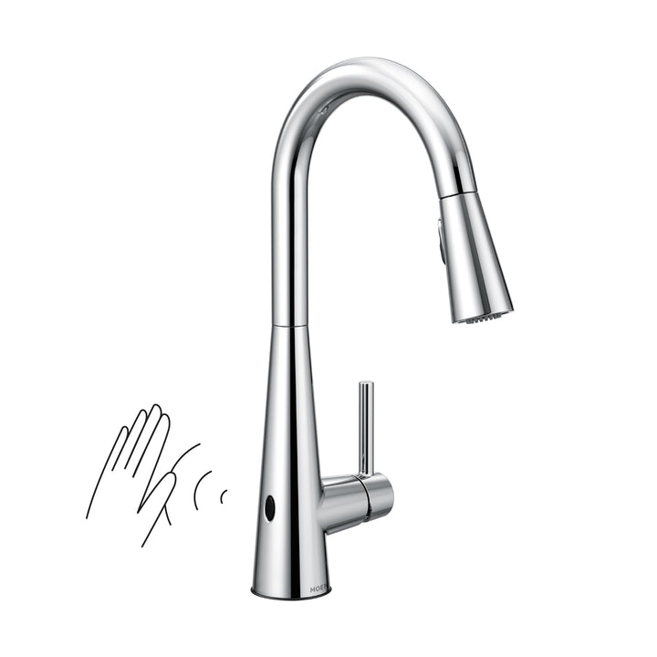 Moen 7864EWC Sleek Motionsense Wave Touch-Less Einhand-Küchenarmatur mit hohem Bogenauszug mit Refle