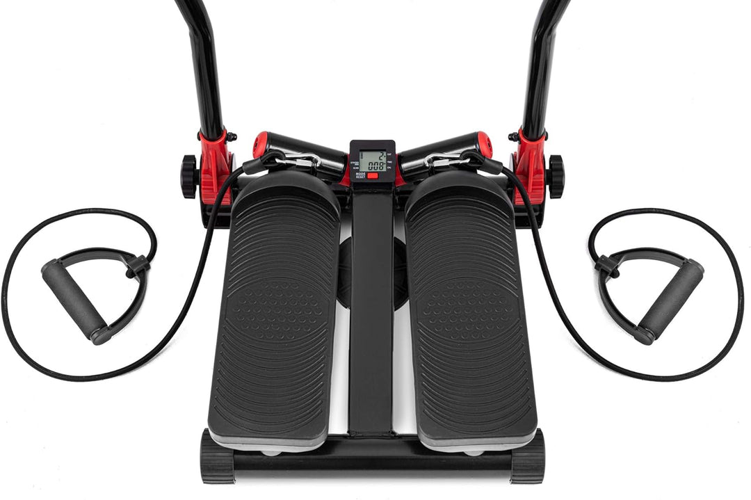 Hop-Sport Stepper mit Haltegriffen - Kompakter Swing Stepper für Zuhause, Fitnessgerät mit LCD-Displ