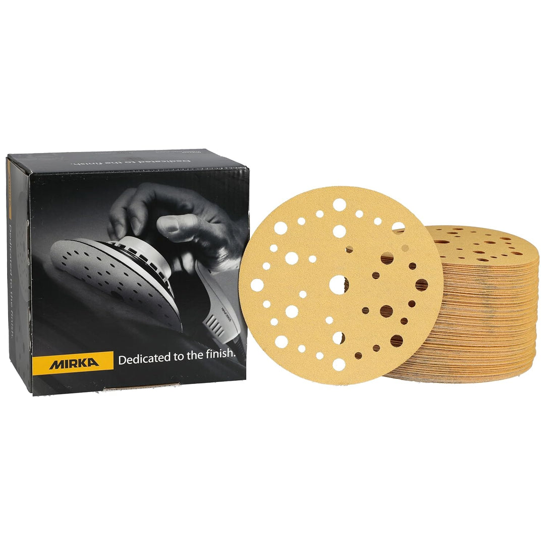 Mirka Gold Universal-Schleifpapier Ø 150mm Klett 37-Loch / Korn P120, 100 Stk / Zum Schleifen von Gi