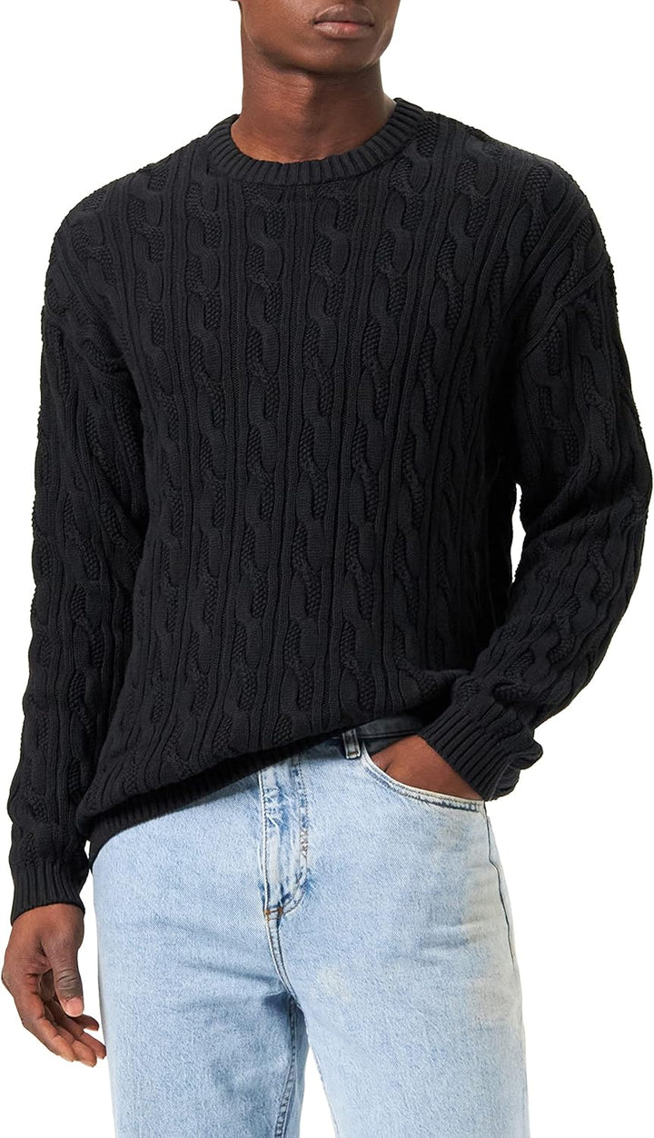 TOM TAILOR Denim Herren Pullover mit Zopfmuster M 29999 - Black, M 29999 - Black