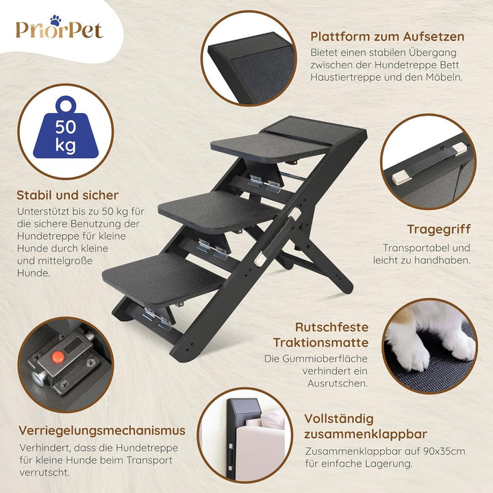 Hundetreppe für Bett & Sofa 2-in-1 Rampe - höhenverstellbare Hunderampe für Couch 18-50 cm - leicht