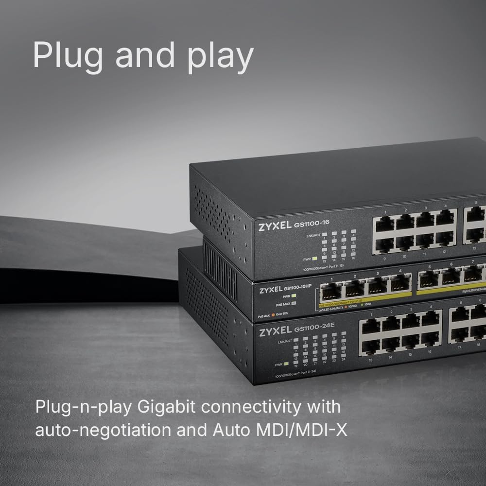 Zyxel 16-Port Gigabit Ethernet Unmanaged Switch - Design ohne Lüfter [GS1100-16v3] Single, Single