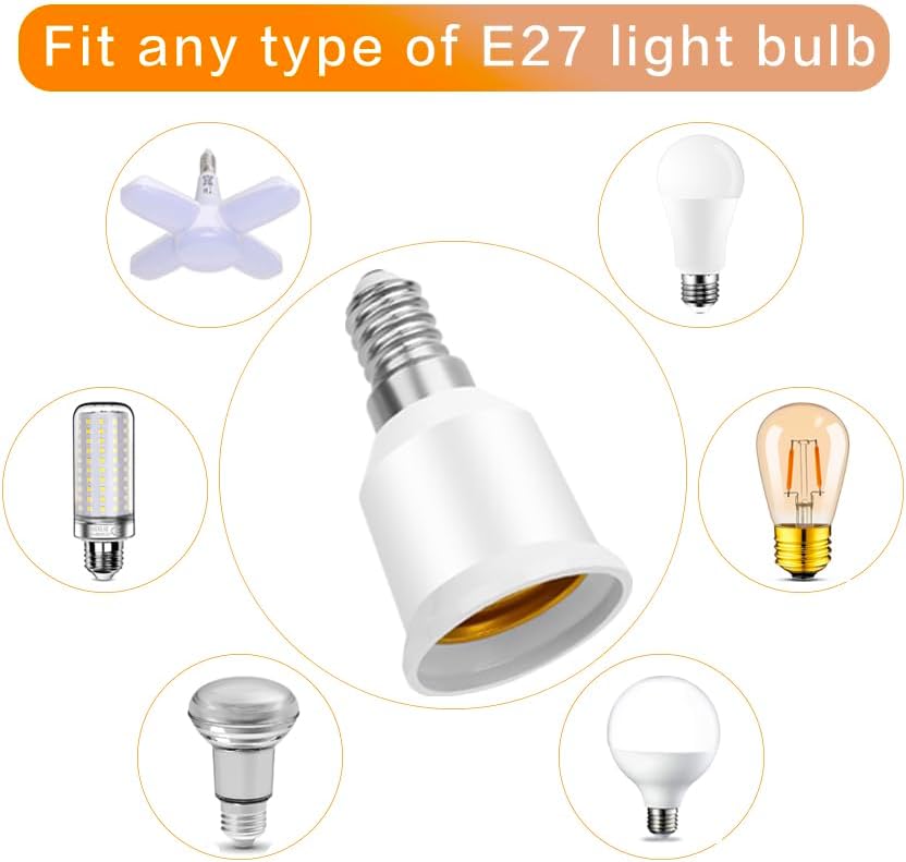 Yiahin E14 auf E27 Adapter Konverter – Lampensockel-Adapter für Glühbirnen, Leuchtmittel – Kompatibe