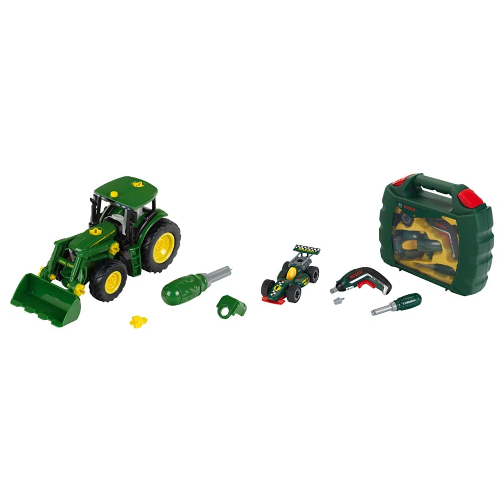 Theo Klein 3903 John Deere Traktor | Mit Frontlader und Gegengewicht 3 Jahren & 8395 Werkzeugkoffer-