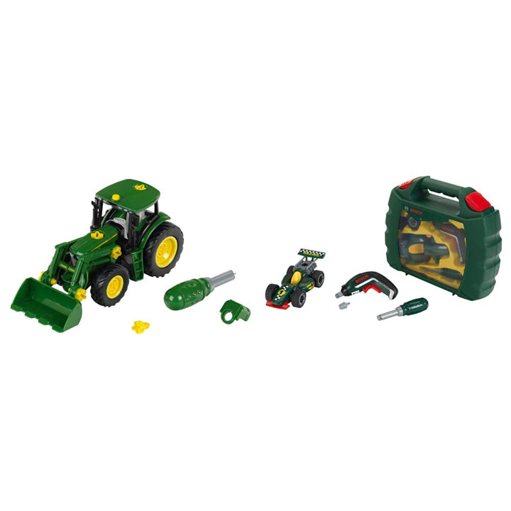 Theo Klein 3903 John Deere Traktor | Mit Frontlader und Gegengewicht 3 Jahren & 8395 Werkzeugkoffer-