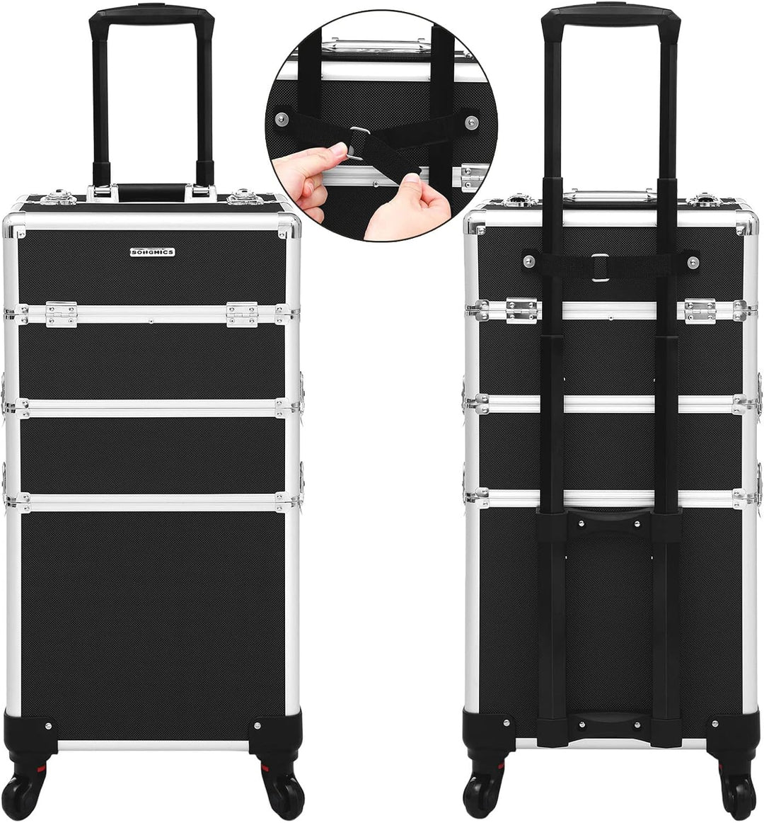 SONGMICS Kosmetikkoffer, Trolley, 3-in-1 Schminkkoffer, gross, Friseurkoffer, 35 x 25 x 69,8 cm, abs