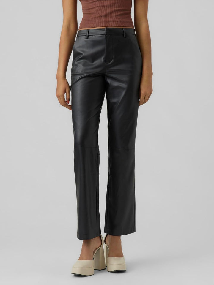 VERO MODA Female Hose in Lederoptik VMOLYMPIAZAMIRA Mittlere Taille Hose S / 34L Schwarz, S / 34L Sc