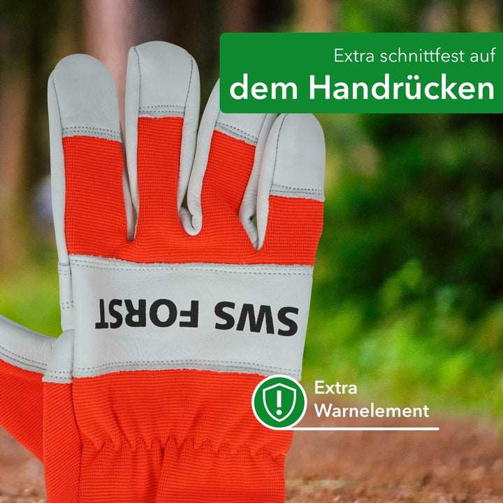 SWS Forst GmbH Schnittschutzhandschuh aus Leder Forsthandschuh Lederhandschuh Klasse 1 20 m/s weiss/
