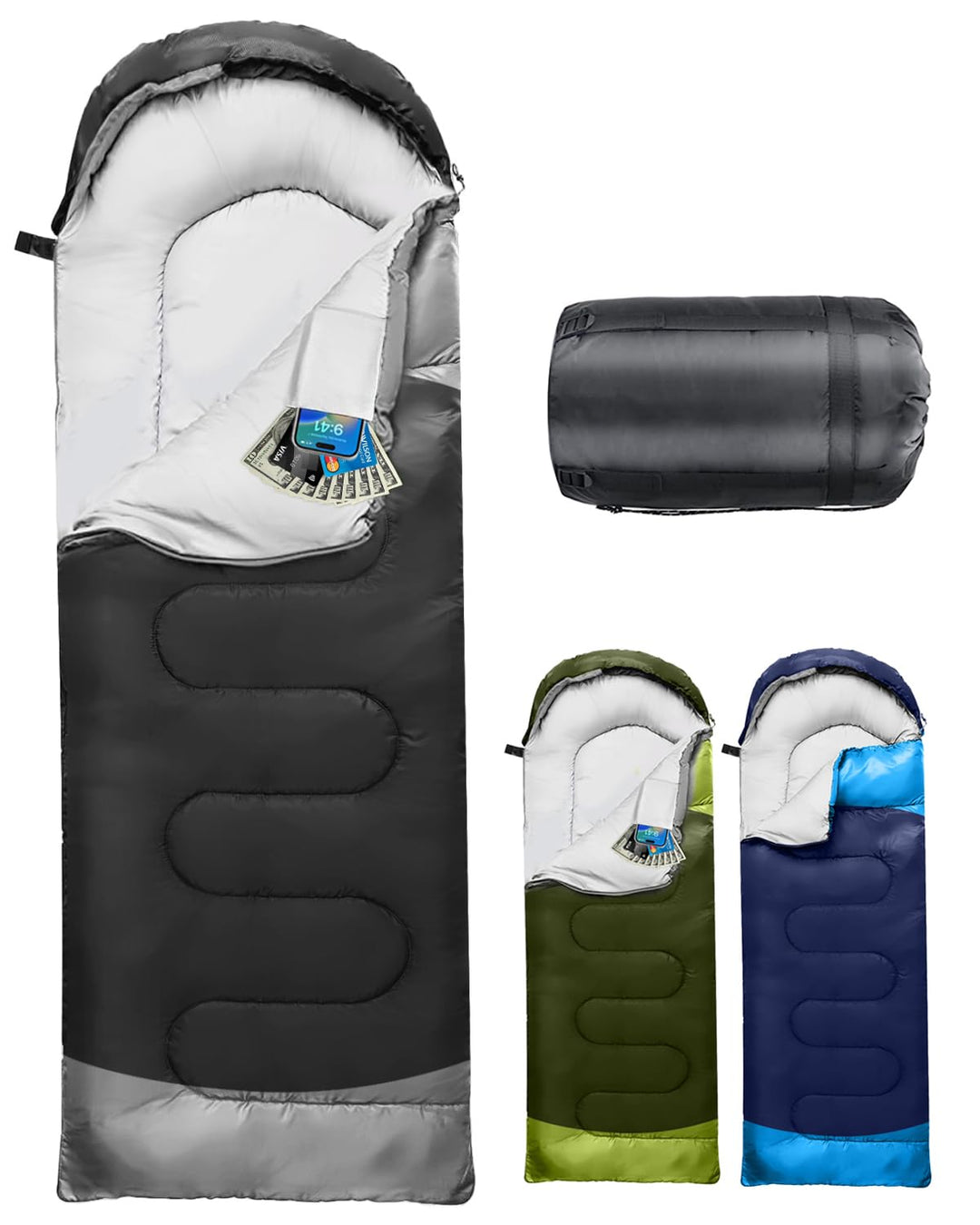 Schlafsack Camping für 3–4 Jahreszeiten, Outdoor-Schlafsack für Erwachsene und Kinder, Kompakter Sch