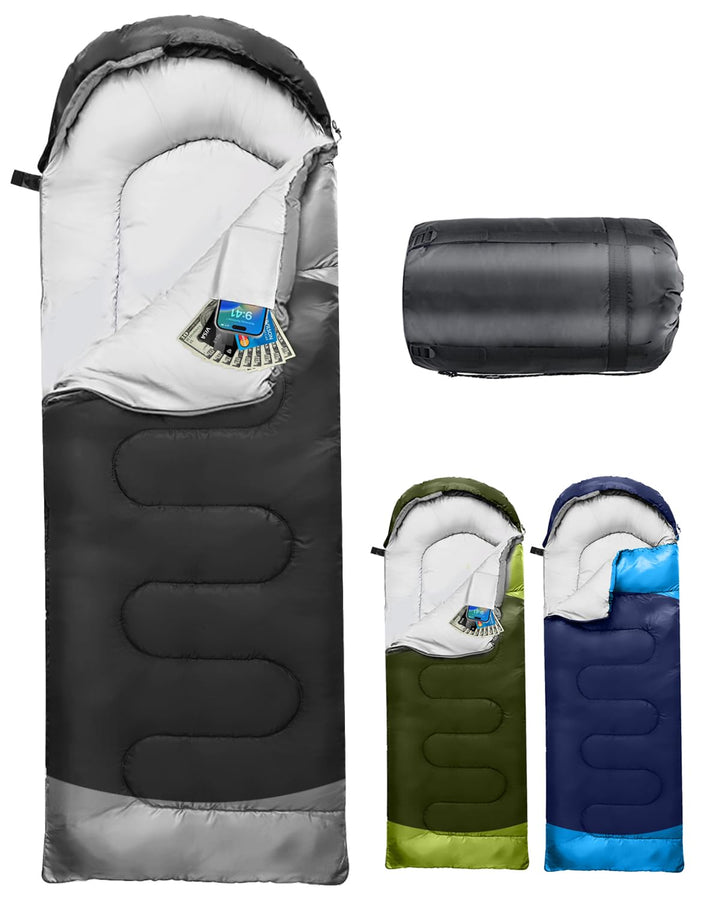Schlafsack Camping für 3–4 Jahreszeiten, Outdoor-Schlafsack für Erwachsene und Kinder, Kompakter Sch