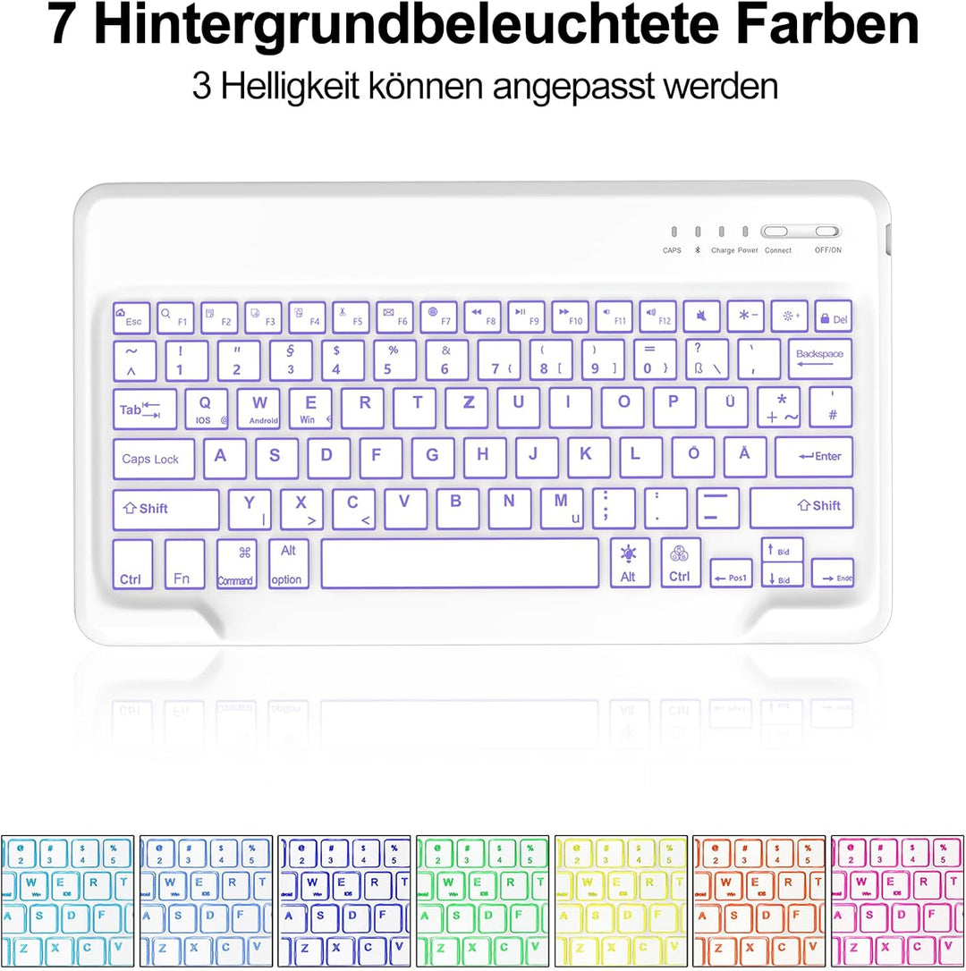 Hülle mit Tastatur für iPad Pro 12.9 (6/5/4/3 Gen), 7 Farben Beleuchtung, Deutsches QWERTZ, Magnetis
