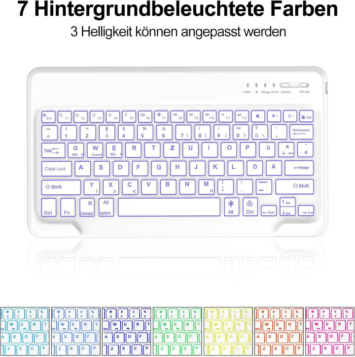 Hülle mit Tastatur für iPad Pro 12.9 (6/5/4/3 Gen), 7 Farben Beleuchtung, Deutsches QWERTZ, Magnetis