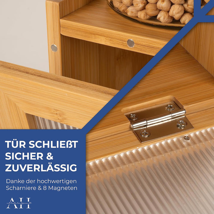 AH® Bambus Brotkasten holz mit Schneidebrett, Holz Brotkästen gross mit Belüftung- Elegant brotbox k
