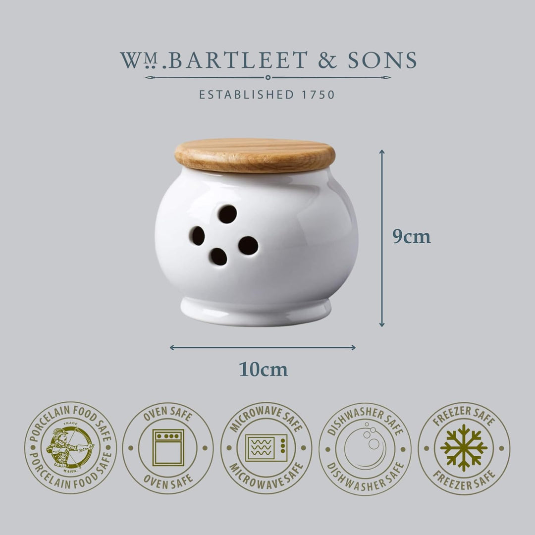 WM Bartleet & Sons - 1750 Traditioneller Knoblauchtopf mit Holzdeckel, 10 cm, Weiss, One Size Einzel
