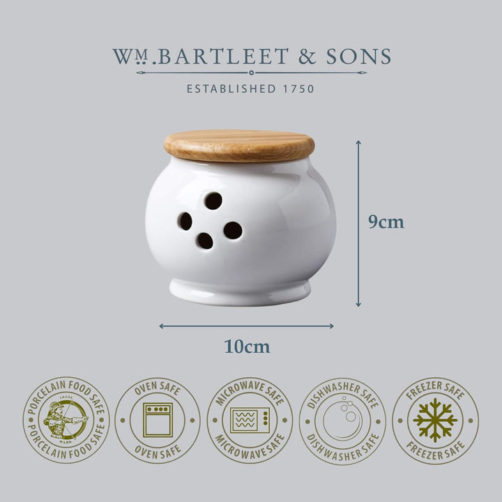 WM Bartleet & Sons - 1750 Traditioneller Knoblauchtopf mit Holzdeckel, 10 cm, Weiss, One Size Einzel