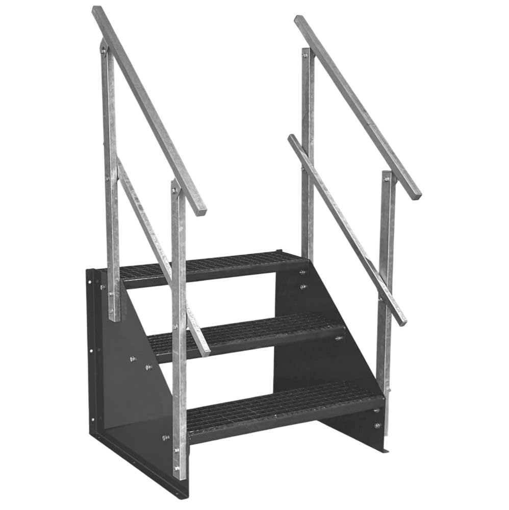 SRM Design 3 Stufen Stahltreppe Wangentreppe Gitterrosttreppe Aussentreppe Industrietreppe Treppe Br