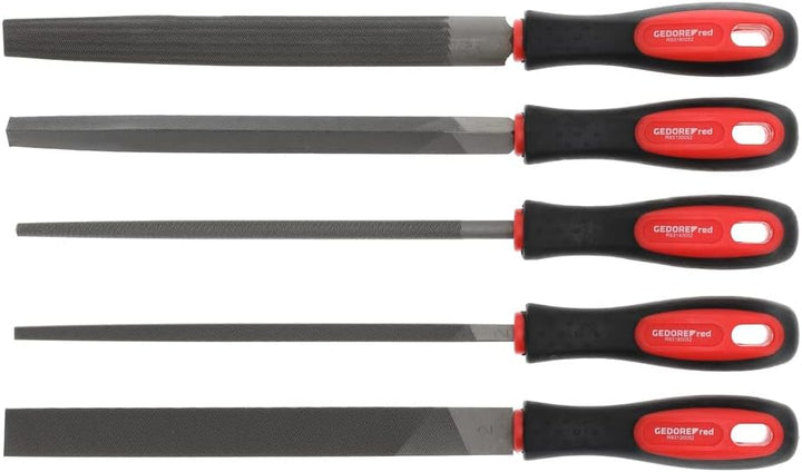 GEDORE red Feilensatz, 5-teilig, Spezialstahl, Inkl. Kunststofftasche, 2-Komponenten-Griff, Rot/Schw
