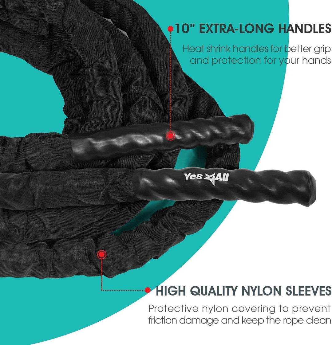 Yes4All Battle Rope 9m/12m/15m Länge - 38mm/50mm Durchmesser, Trainingsseil, Übungsseil mit Schutzhü
