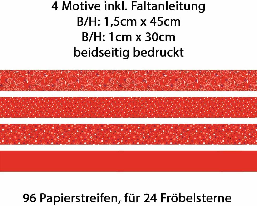 Heyda Faltstreifen für Fröbelsterne – 3er Set - rot, silber und gold mit je 96 Streifen in 1x30cm un