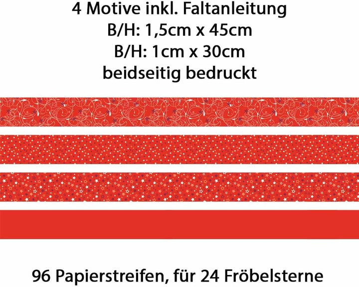 Heyda Faltstreifen für Fröbelsterne – 3er Set - rot, silber und gold mit je 96 Streifen in 1x30cm un