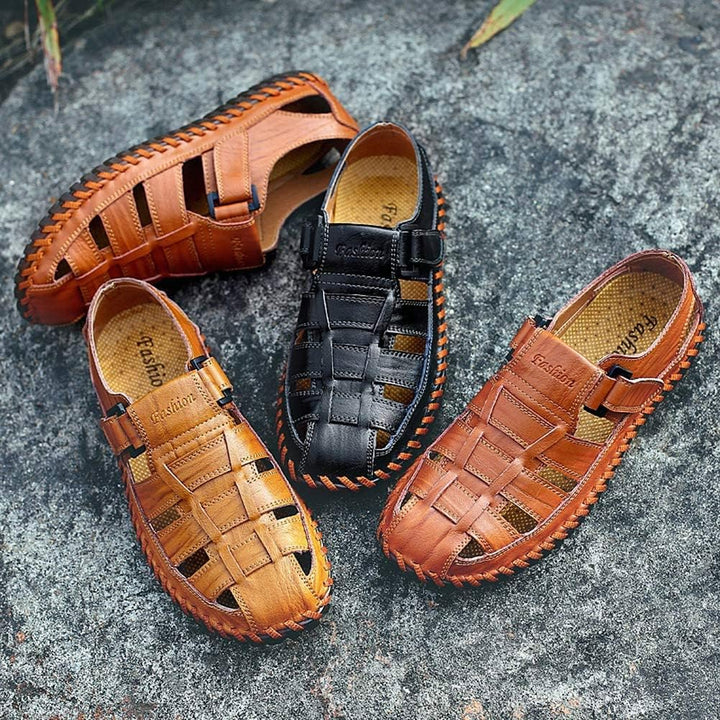 Moodeng Herren Sandalen Outdoor Leder Sommer Outdoorsandalen Sport Trekking Strand Geschlossene Klet