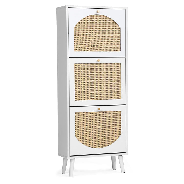 Schuhschrank Schmal, Schuhregal mit 3 Klappen, Schuhkipper mit Verstellbar, Schuhaufbewahrung Holz,