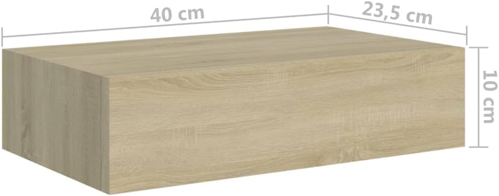 Schubladenregal 40x23,5x10 cm 2 Pcs MDF, Metall Eichefarben Wandschrank Mit Schublade Mit Schublade