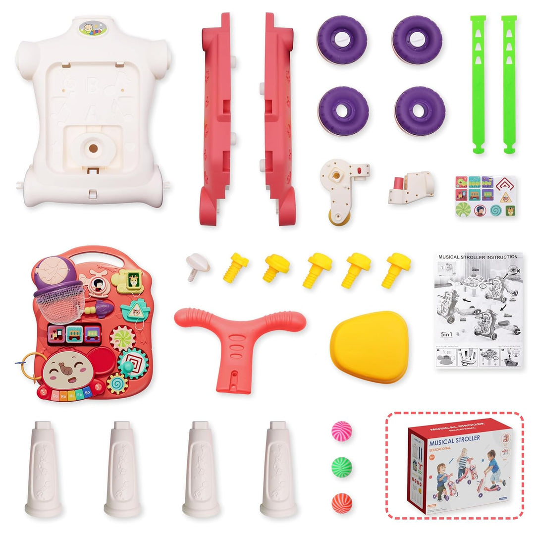 HYES 5 in 1 Lauflernwagen, Baby Spiel und Lauflernhilfe mit Musik und Abnehmbarem Spielboard, Laufwa