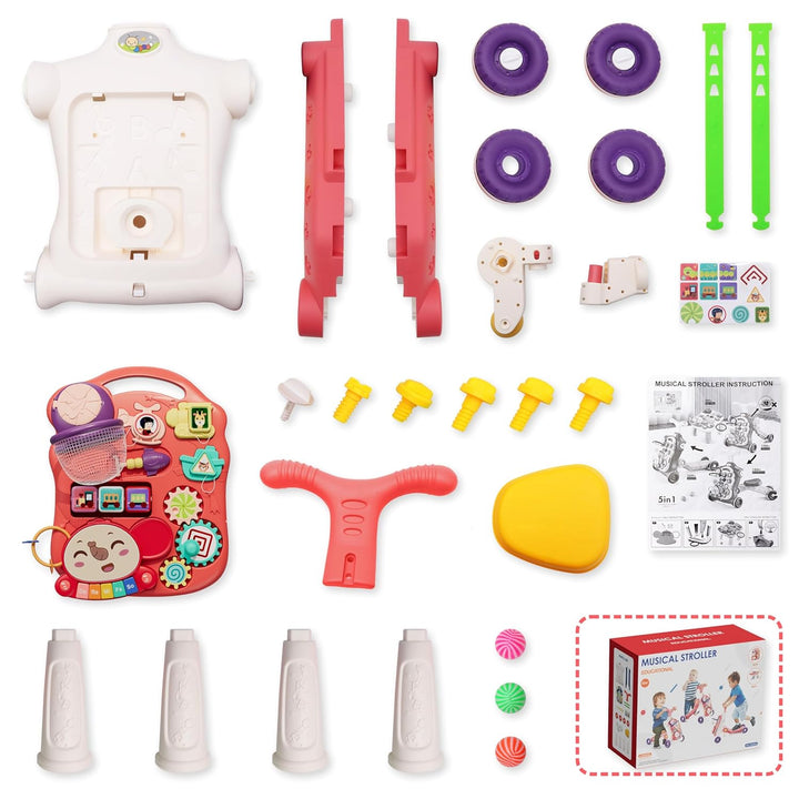 HYES 5 in 1 Lauflernwagen, Baby Spiel und Lauflernhilfe mit Musik und Abnehmbarem Spielboard, Laufwa