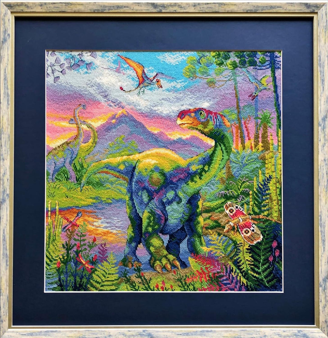 Riolis Kreuzstich Set Das Zeitalter der Dinosaurier, Zählmuster, 40x40cm