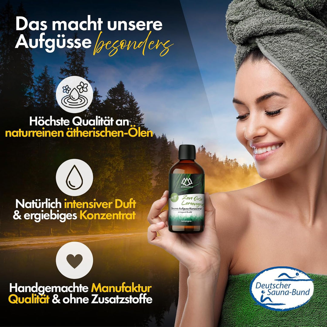 NORDHOLZ® Saunaaufguss Set - Premium Qualität [Atemwegs-Wohlbefinden 4x100ml] besonderes &amp; natürlich