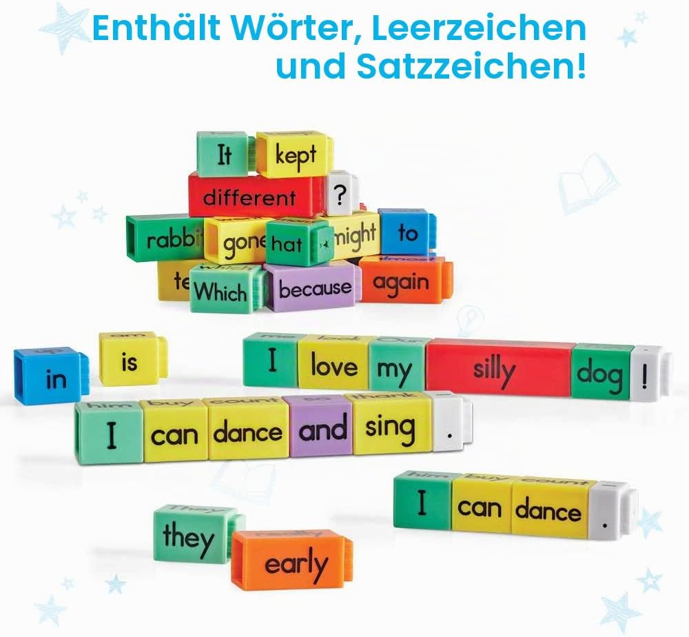 Learning Resources Textstäbe Satzbildung, Lesen lernen, Satzbildung für Kinder, Verbindungswürfel Sa
