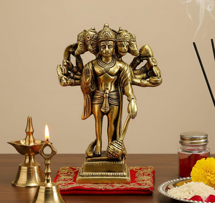 eSplanade Brass Panchmukhi Hanuman Anjaneya Pavan Putra Bajrangbali Idol Murti Moorti Statue (6.5 In