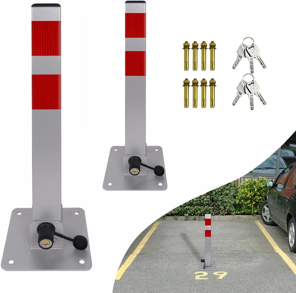 NAIZY Absperrpfosten 2x Parkplatzsperre Klappbar Parkpfosten Quadratisch Poller Pfosten mit Schlüsse