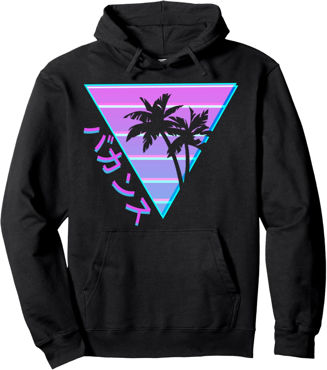 90's Retro Palm Tree Japanese Otaku Aesthetic Vaporwave Art Pullover Hoodie