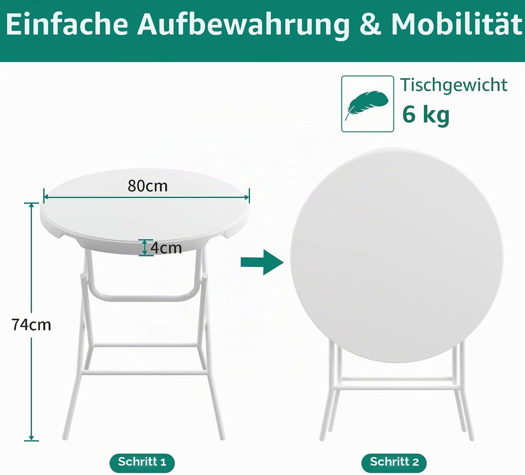 YITAHOME 80cm Gartentisch, Runder Klapptisch, Balkontisch Klappbar, Campingtisch Wetterfest für Outd