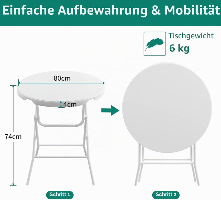 YITAHOME 80cm Gartentisch, Runder Klapptisch, Balkontisch Klappbar, Campingtisch Wetterfest für Outd
