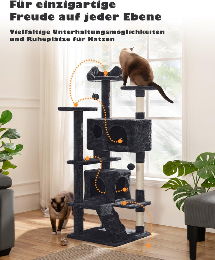 Yaheetech Kratzbaum Kletterbaum 139 cm hoch Katzenkratzbaum, Stabiler Katzenbaum mit 3 Plattformen,