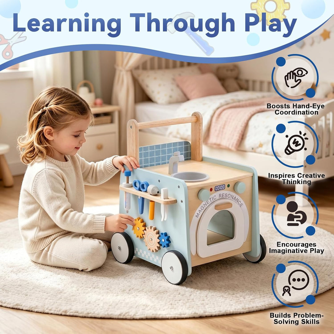 Lauflernwagen Holz Baby, Montessori Lauflernhilfe Baby Walker ab 6 Monate Laufwagen mit Rädern &amp; Dok