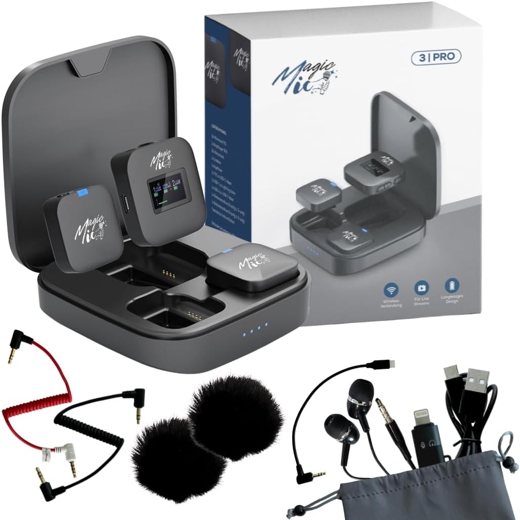 MagicMic™ 3 Pro Influencer Mikrofon Set LCD-Display, KI Geräuschunterdrückung, 20h Akku Stereo/Mono