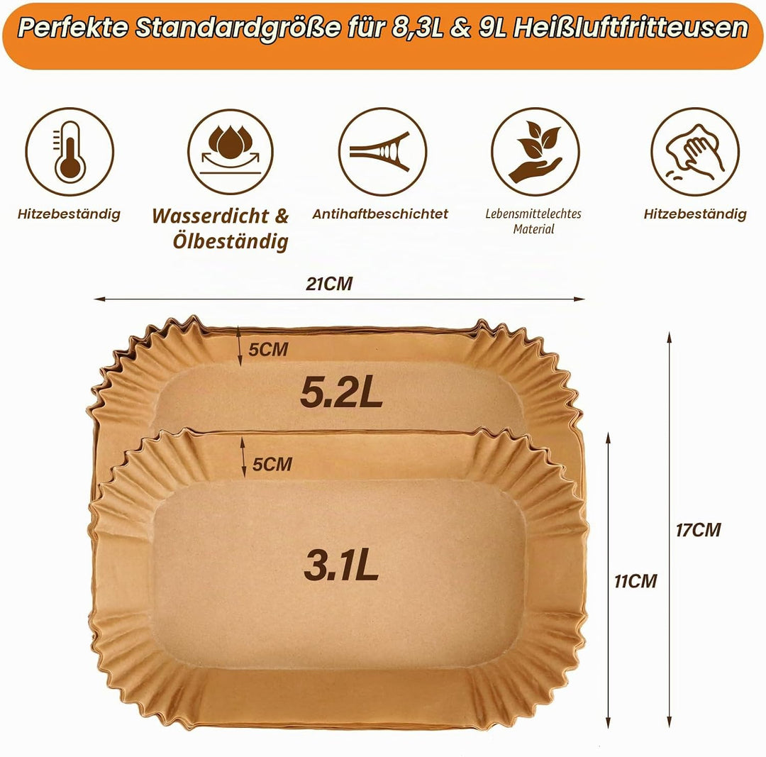 240 Stück Backpapier für Heissluftfritteuse Tefal/Moulinex, EY9018 EY905D Dual 5.2L/3.1L, EZ9018 Air