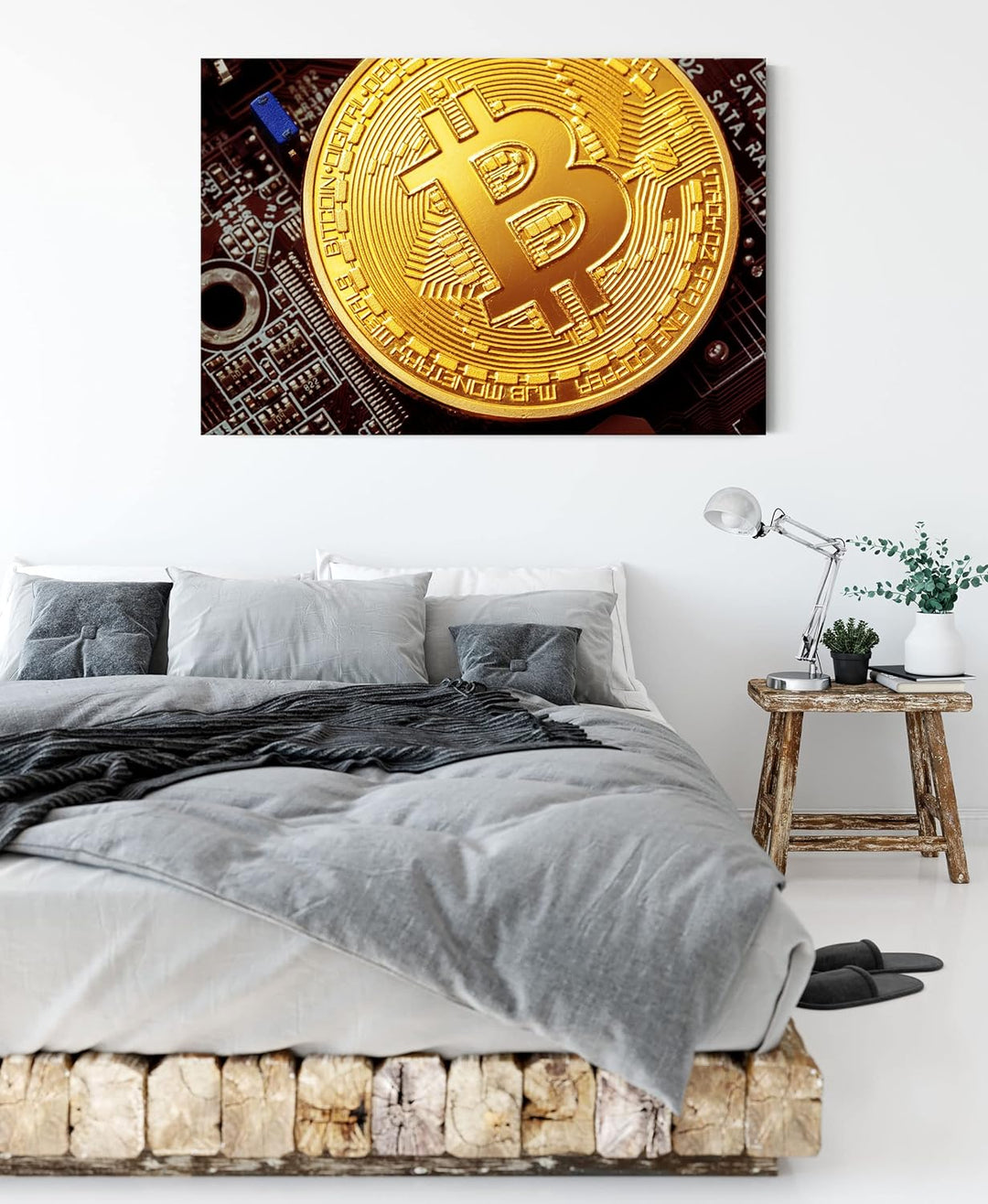 Pixxprint Bitcoin BTC auf Platine als Leinwandbild | Grösse: 120x80 cm | Wandbild | Kunstdruck | fer