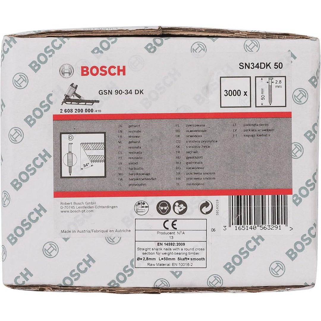 Bosch Professional 2608200000 Nagel D-Kopf Nagel 34°, blank, glatt; SN34DK 50 50xx2,8xmmx50xmm, 50xx