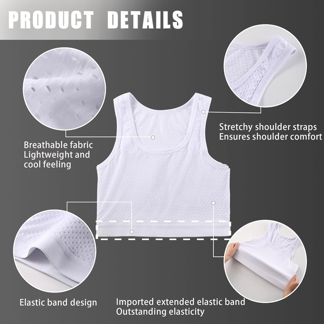 XUJI Transgender FTM Trans Atmungsaktive Halb Brust binder 3XL Weiss, 3XL Weiss