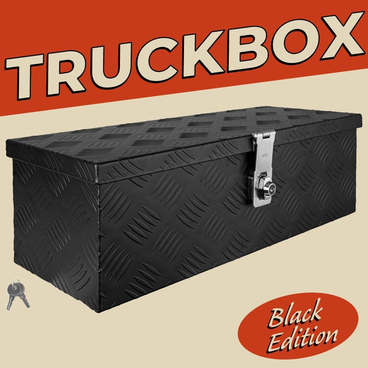 Trucky Truckbox aus Aluminium, in Schwarz, Abschliessbar, Robustes Riffelblech, Für Werkstatt, Auto,