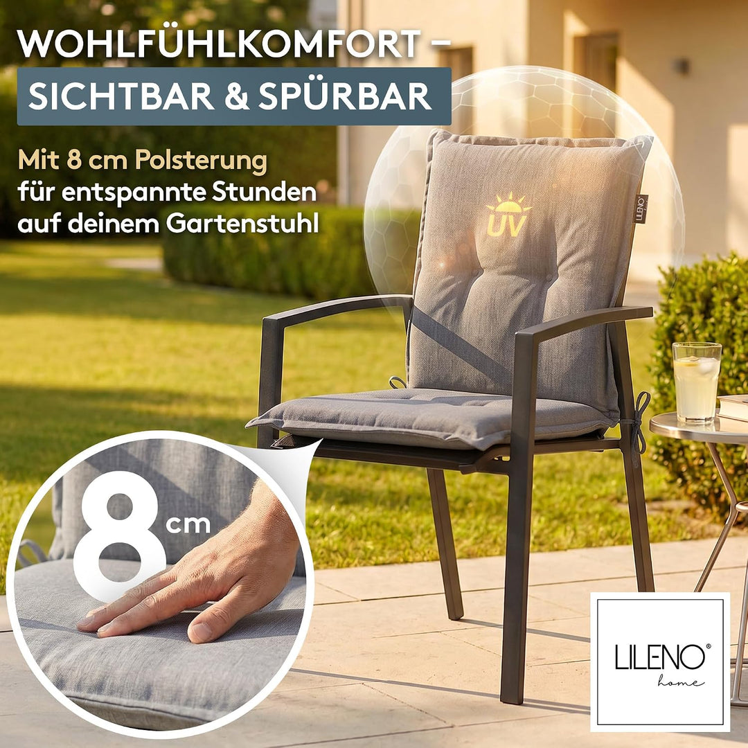 LILENO HOME Gartenstuhl Auflagen als [2er Set - Niedriglehner] in Grau Y - Bequeme Liegen als Sitzau